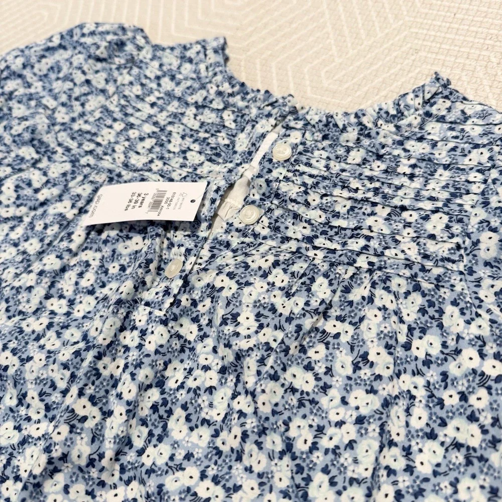 Baby GAP Toddler Girl‎ Dress 3T Blue Floral Cotton Puff Sleeve NWT Spring Summer